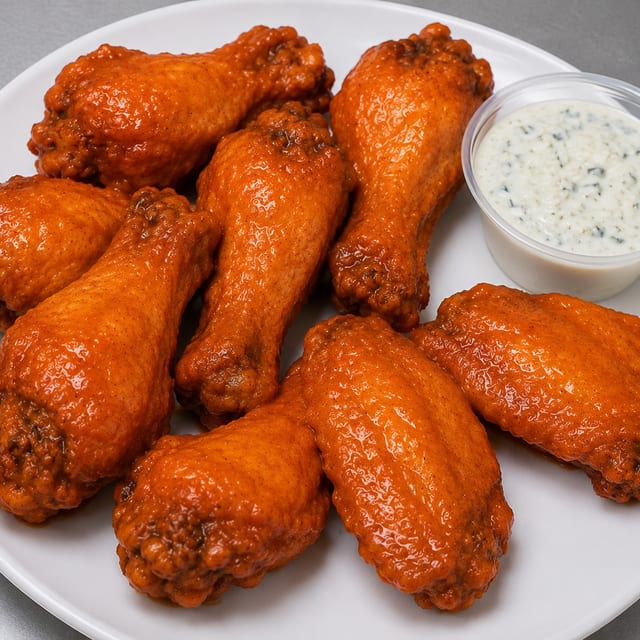 7 pieces Buffalo wings.