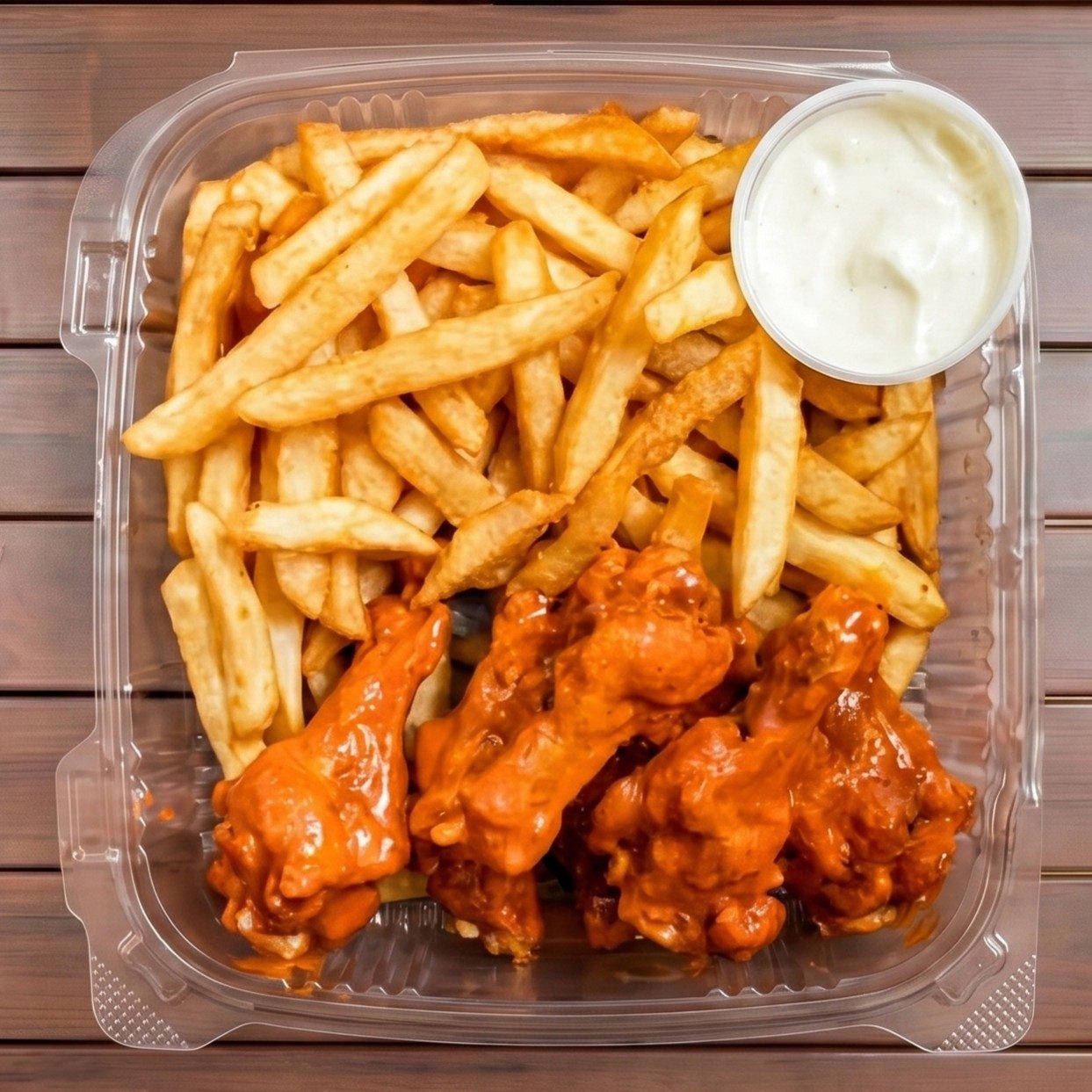 7 Pieces Buffalo Wings with French Fries.