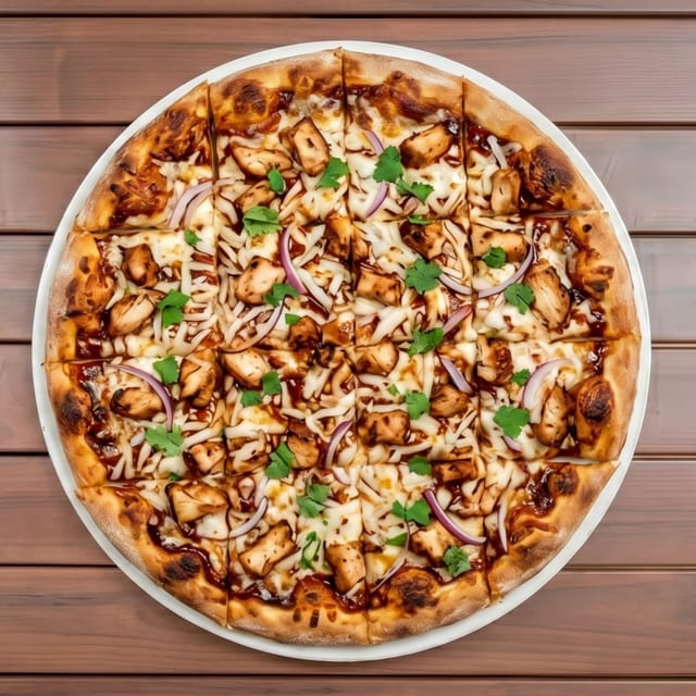 Small BBQ chicken pizza.