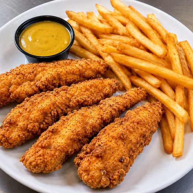Chicken Tenders with French Fries.