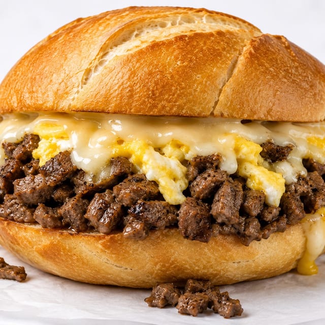 Steak, Egg & Cheese Sandwich.