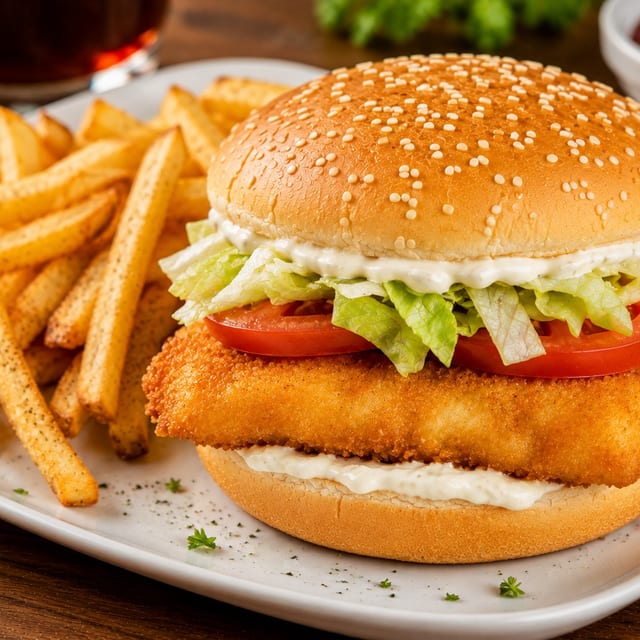 Fish Sandwich with French Fries.