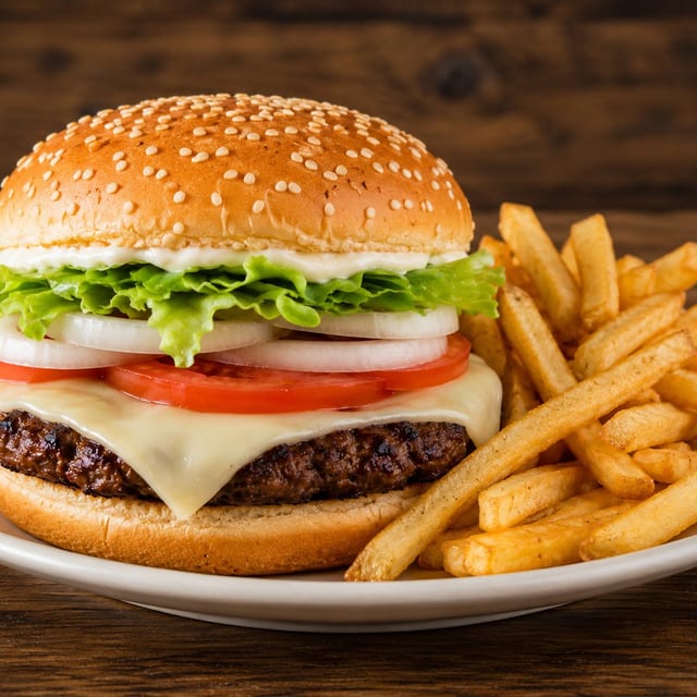 Cheeseburger with French Fries.